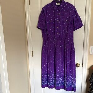 Leslie Fay Vintage Purple Floral Maxi Button Down Dress